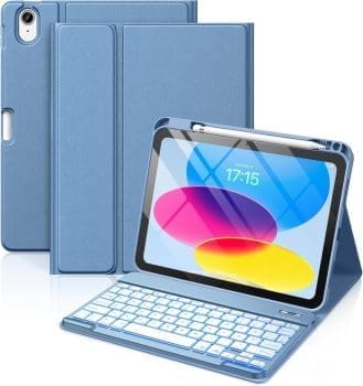 Vobafe -Hülle mit Tastatur für das iPad A16 11/10 Generation (2025/2022, 11/10,9 Zoll) - 7 Farben Illuminierte magnetische abnehmbare Tastaturschutzkoffer mit Stifthalter für das iPad 11./10. Gen, Blue, Blue, Blue