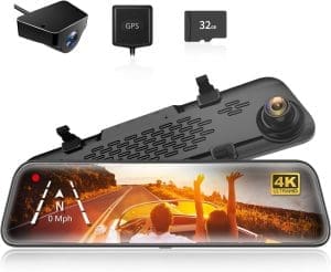 Wolfbox 12 Zoll G840S 4K Mirror Dash Cam mit Rückansichtskamera, 5,8 GHz WiFi-Autokamera mit IPS-Touchscreen, Dual-DASP-Nockenspiegel, Schleifenaufzeichnung und G-Sensor, Parküberwachung, GPS, kostenlos 32 GB