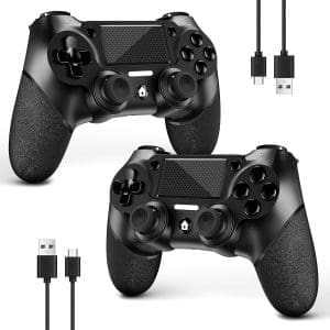 Acegamer 2 Pack Wireless Controller für PS4 ， Game Controller für PS4/Pro/Slim/PC ， Gamepad Joystick MIT Turbo/Zurück Geschmack/Dual-Vibration/6-Achsen-Gyro-Sensor/Touchpanel (2 Schwarze Packungen)